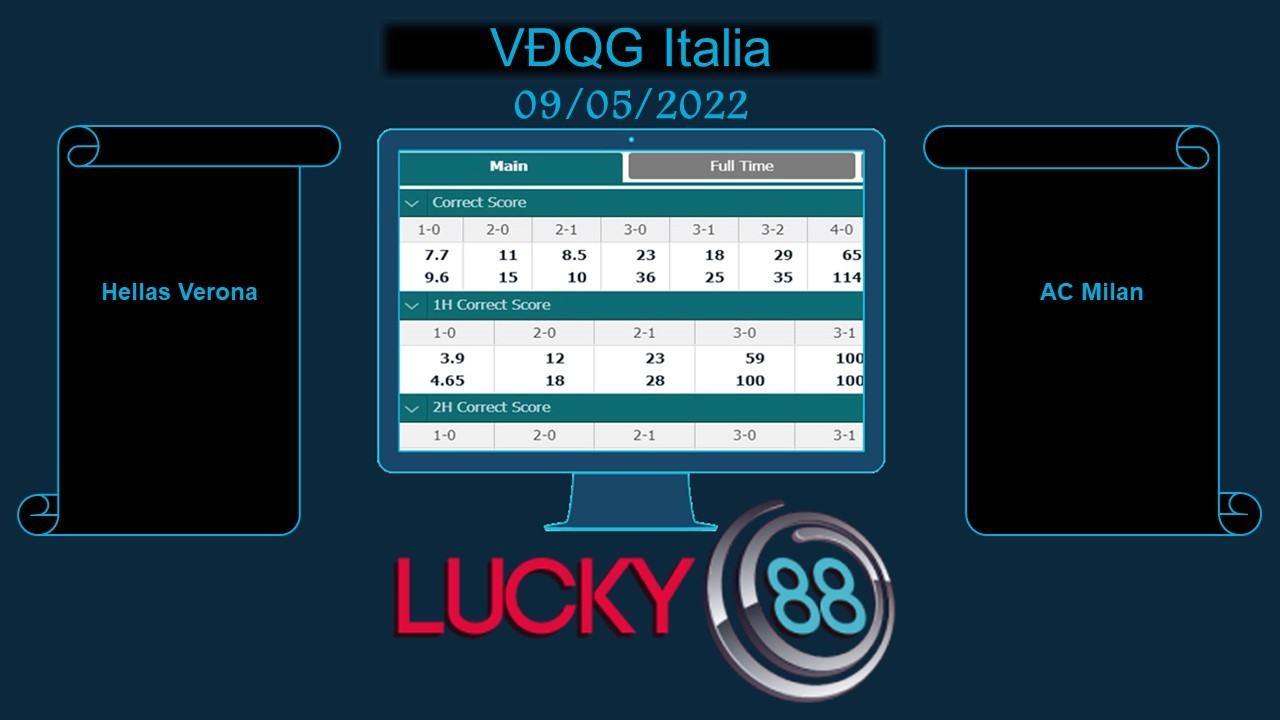 LUCKY88 Hellas Verona vs AC Milan  , Soi kèo bóng đá hôm nay 09/05/2022, VĐQG Italia
