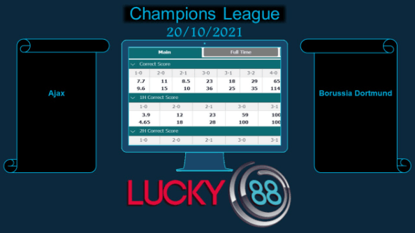 LUCKY88 Ajax vs Borussia Dortmund , Soi kèo bóng đá hôm nay 20/10/2021,  Champions League