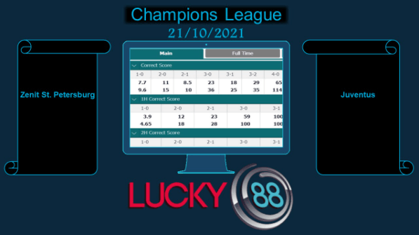 LUCKY88 Zenit St. Petersburg vs Juventus , Soi kèo bóng đá hôm nay 21/10/2021,  Champions League